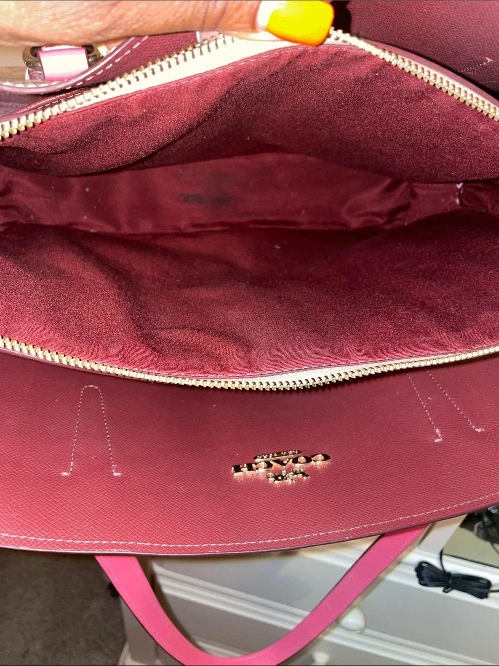 Coach Beige Signature Tote with Pink Handles